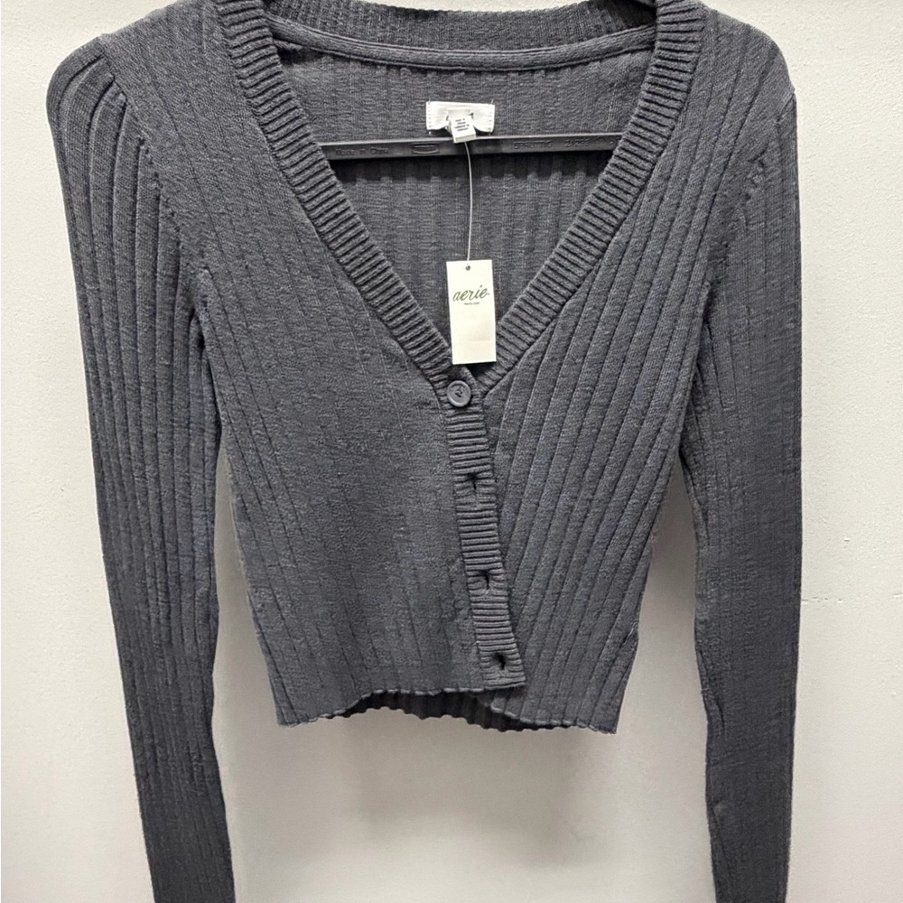 Aerie Women's Charcoal Ribbed Cardigan